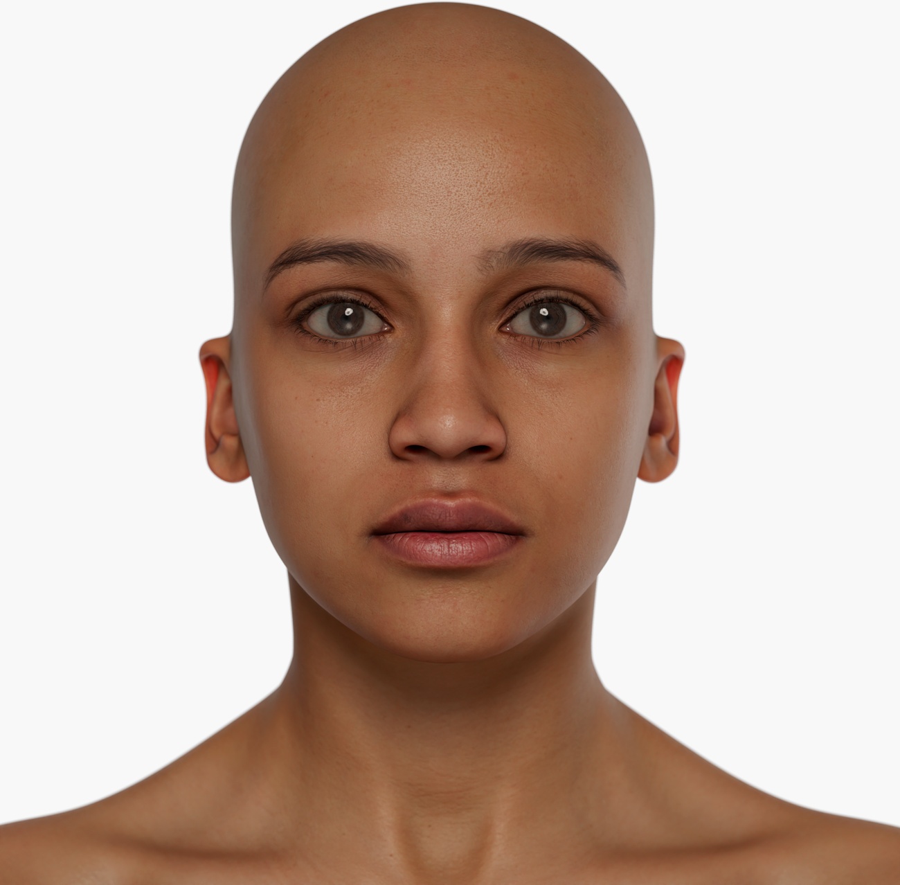 High-resolution head scan render of a female 3D model showing smooth skin detail and facial geometry